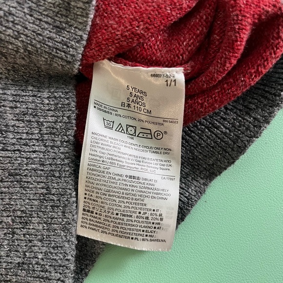 Baby Gap Red, Grey with Pink Heart Long Sleeve Sweater, Girl Size 5, kid sweater - Picture 7 of 7